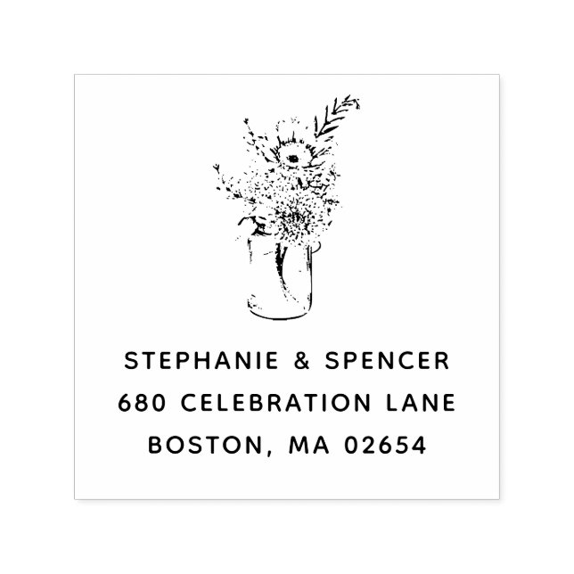 Tampon Auto-encreur Rustic Modern Fleur sauvage Mason Jar Mariage Adre (Design)