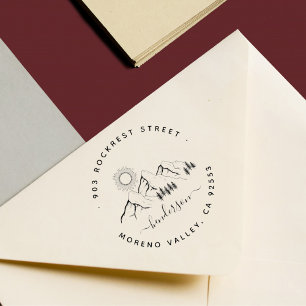 Tampon Auto-encreur Rustic Mountain Forest Landcape Adresse familiale