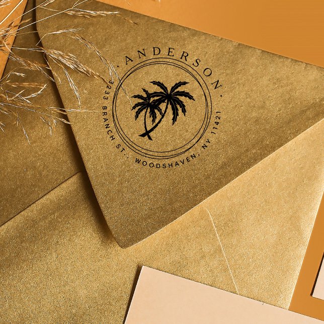 Tampon Auto-encreur Rustic Palms Modern Tropical Adresse de retour (Créateur téléchargé)