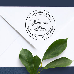 Tampon Auto-encreur Rustic Round Mountains Inspiré Adresse de retour