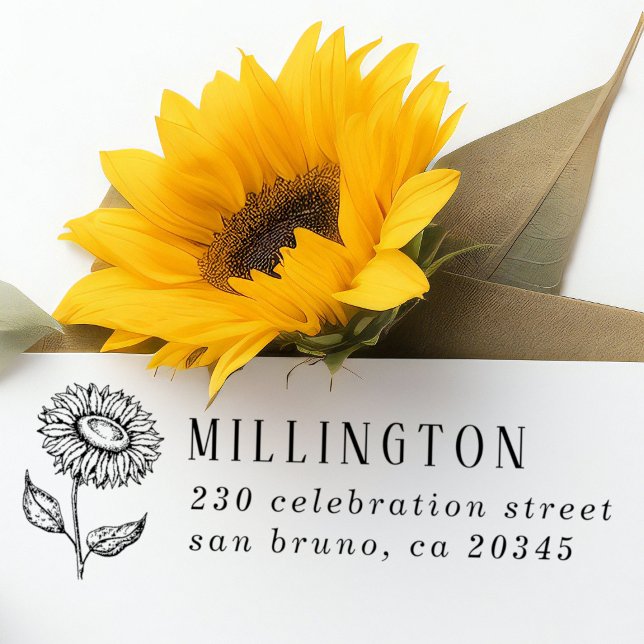 Tampon Auto-encreur Rustic Sunflower Nom de famille personnalisé Adres (Créateur téléchargé)