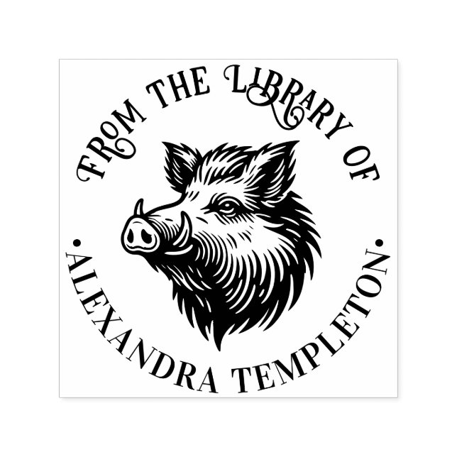 Tampon Auto-encreur Rustic Wild Boar Head Library Nom du livre #1P (Design)