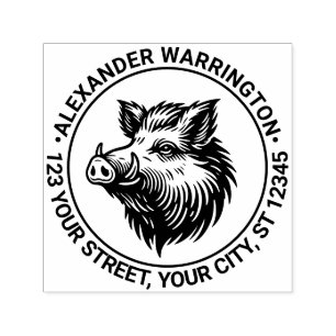 Tampon Auto-encreur Rustic Wild Boar Head Nom Adresse de retour