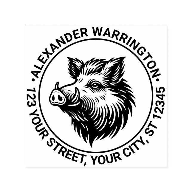 Tampon Auto-encreur Rustic Wild Boar Head Nom Adresse de retour (Design)