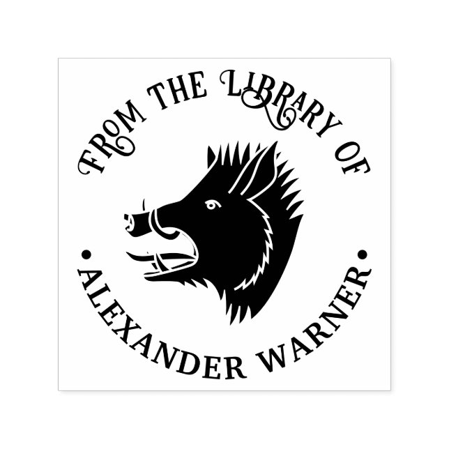 Tampon Auto-encreur Rustic Wild Boar Head Round Library Nom du livre (Design)