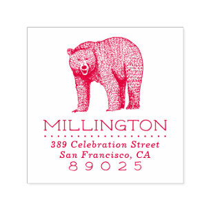 Tampon Auto-encreur Rustic Woodland Bear Nom de famille Adresse de ret