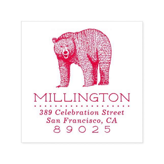 Tampon Auto-encreur Rustic Woodland Bear Nom de famille Adresse de ret (Design)