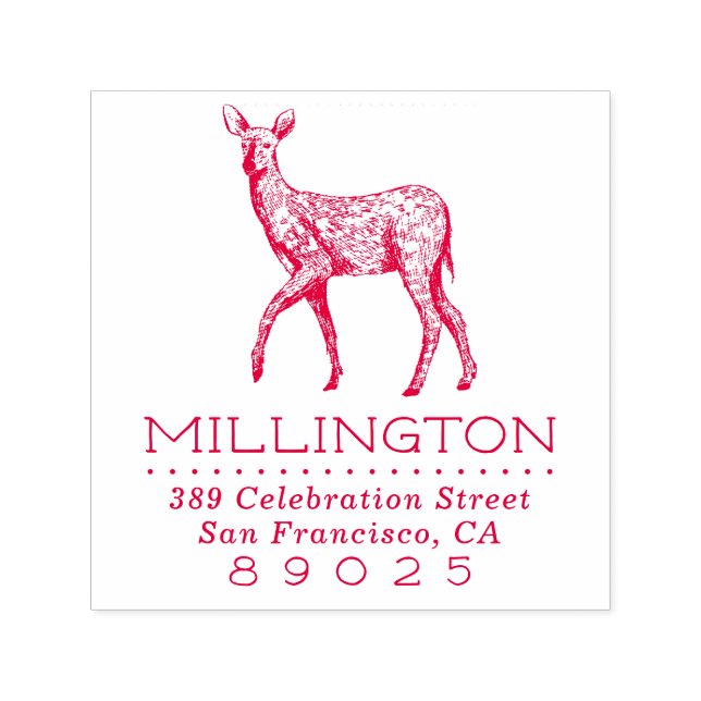 Tampon Auto-encreur Rustic Woodland Deer Nom de famille Adresse de ret (Design)