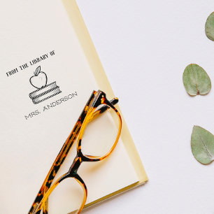 Tampon Auto-encreur Rustique Beau Enseignant Apple De La Bibliothèque