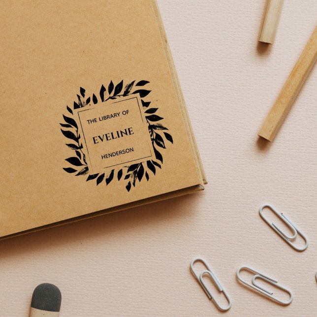 Tampon Auto-encreur Rustique Botanique Feuilles Moderne Élégant Livre  (Créateur téléchargé)