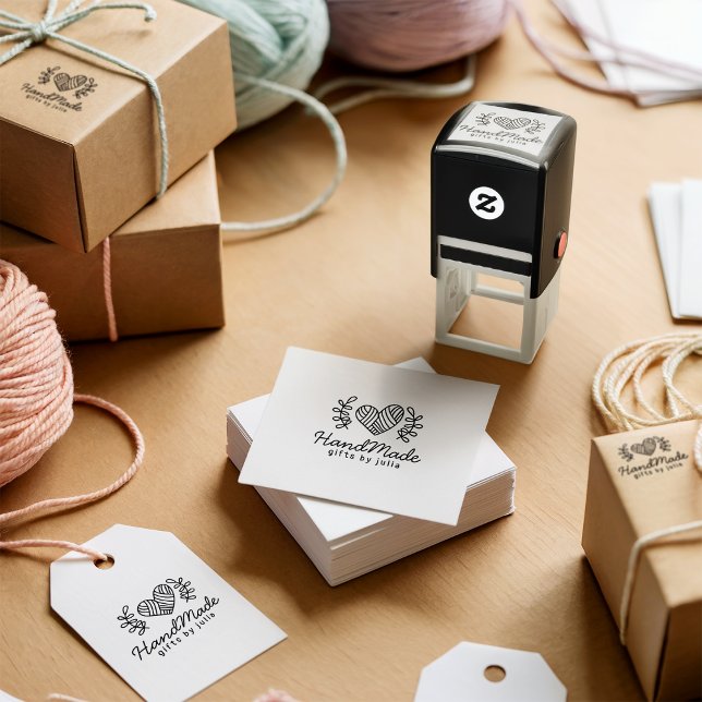 Tampon Auto-encreur Rustique Love Heart Logo fait main Emballage d'ent (Rustic Love Heart Handmade Logo Business Packaging)