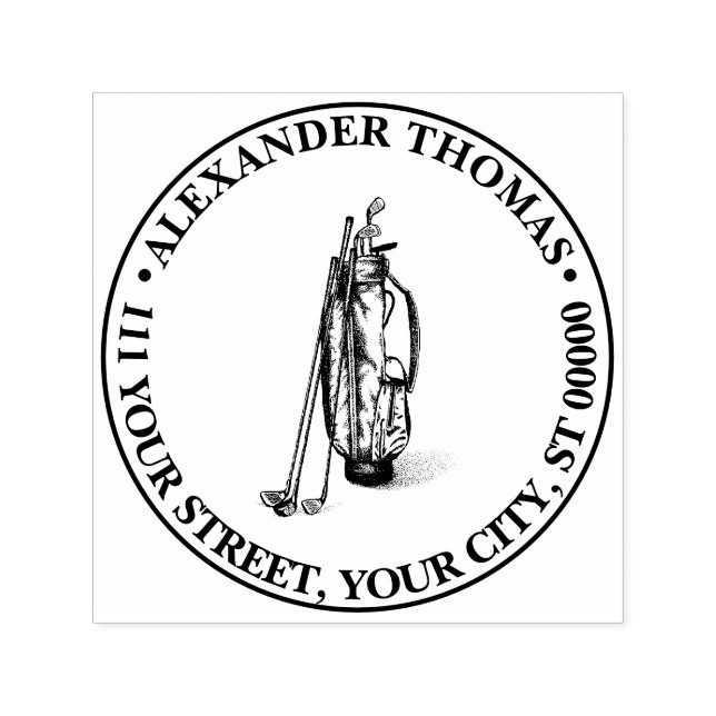 Tampon Auto-encreur Sac de golf clubs de golf Noir Nom Adresse de reto (Design)