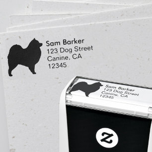 Tampon Auto-encreur Samoyed Dog Breed Silhouette Adresse de retour