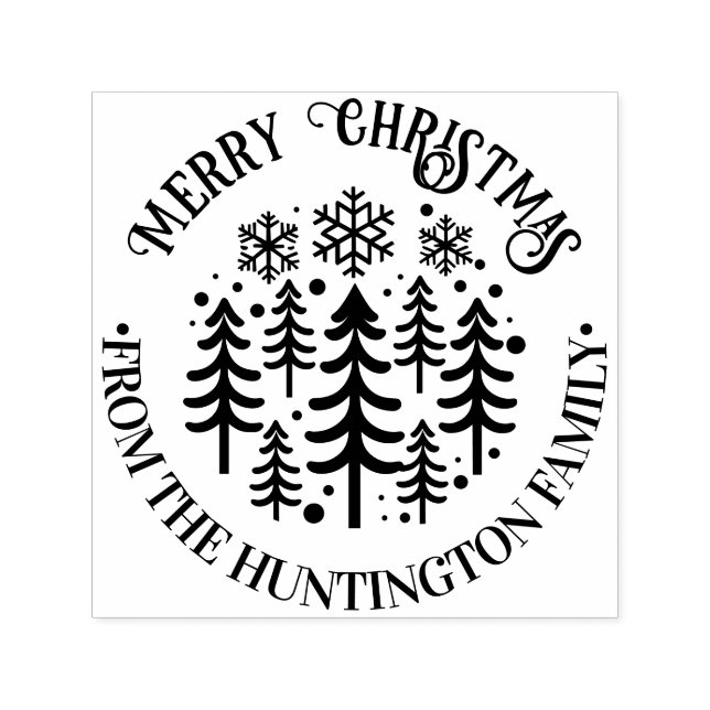 Tampon Auto-encreur Sapins et flocons Joyeux Noël Nom (Design)