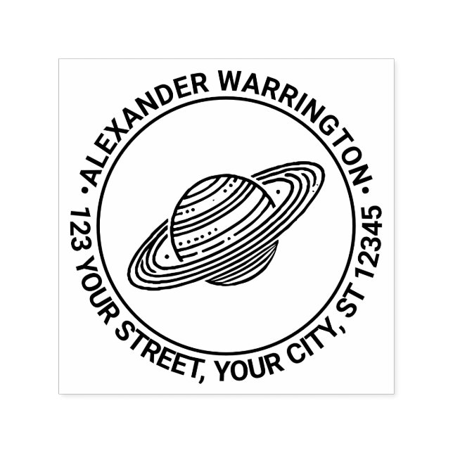 Tampon Auto-encreur Saturne avec anneaux #4 Nom Adresse de retour (Design)