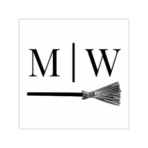 Tampon Auto-encreur Sauter le Balai Couple Mariage 2 Monogramme Initia