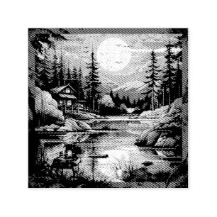 Tampon Auto-encreur Scandinave Rétro Maison de montagne