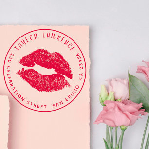 Tampon Auto-encreur Scellé Avec Lèvres Baiser Nom Et Nom De L'Adresse