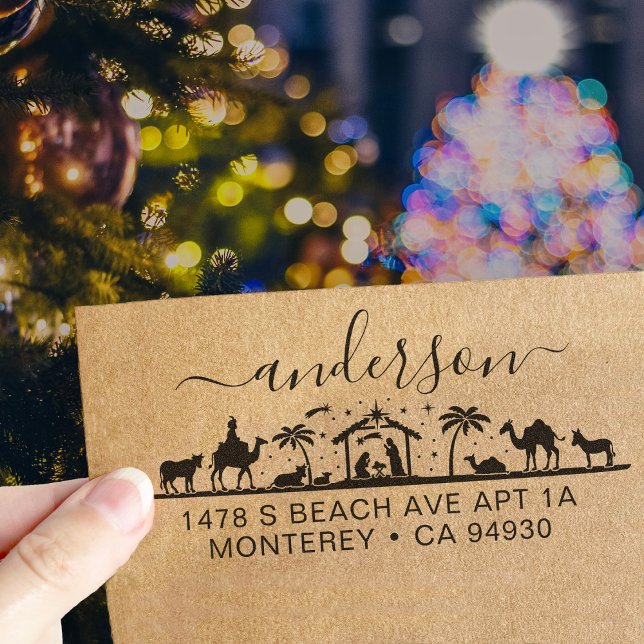 Tampon Auto-encreur Scène de la Nativité Jésus Christ Bible Retour Adr (Créateur téléchargé)