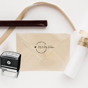 Tampon Auto-encreur Script cardiaque Nom de famille Mariage Adresse de