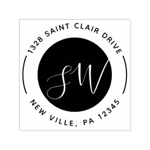 Tampon Auto-encreur Script de Monogramme rond noir moderne