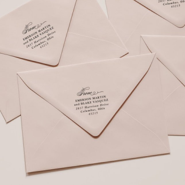 Tampon Auto-encreur Script élégant de l'adresse de retour mariage (Créateur téléchargé)