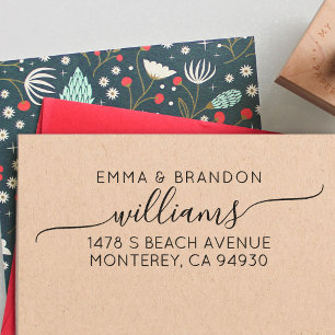 Tampon Auto-encreur Script Mariage moderne Nom de famille et adresse d