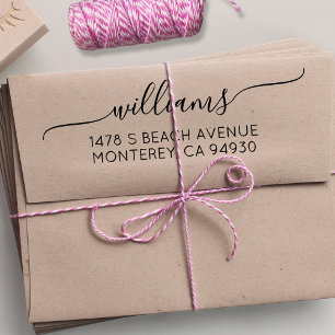 Tampon Auto-encreur Script Mariage moderne Nom de famille et adresse d