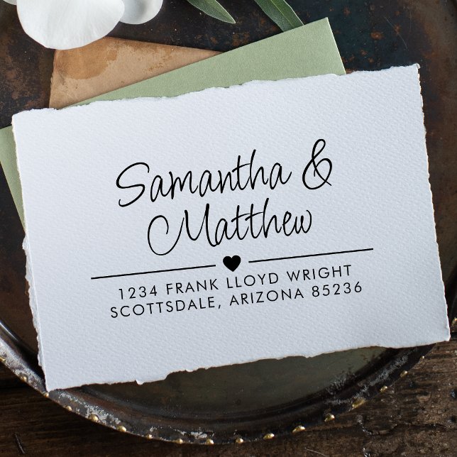 Tampon Auto-encreur Script minimal mignon Mariage du coeur Adresse de  (Créateur téléchargé)