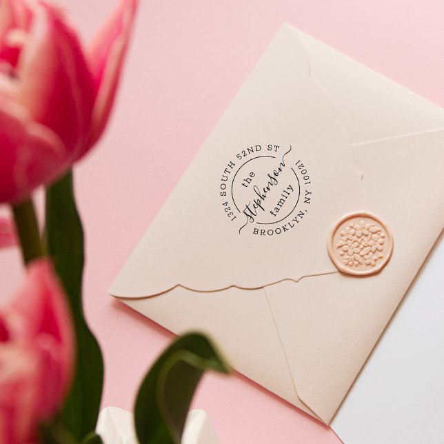 Tampon Auto-encreur Script moderne Nom de famille Ronde Adresse de ret (Créateur téléchargé)