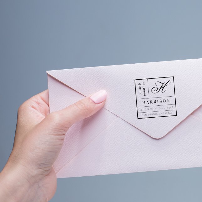 Tampon Auto-encreur Script monogramme en gras et Typographie Adresse d (Créateur téléchargé)