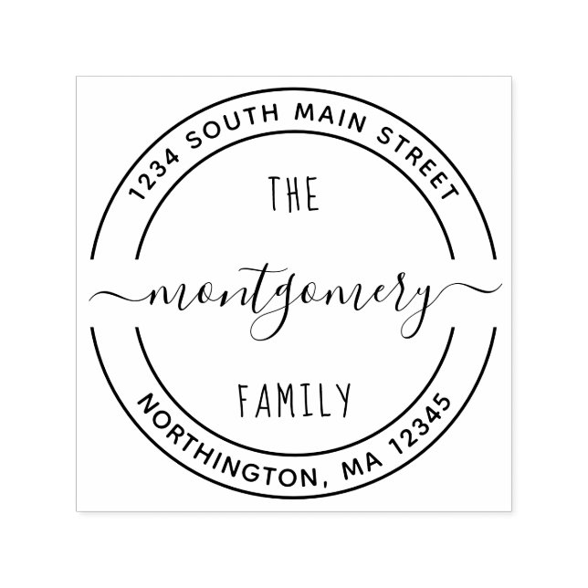 Tampon Auto-encreur Script Nom de famille 10 Round Adresse de retour p (Design)