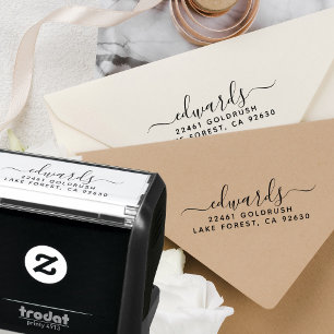 Tampon Auto-encreur Script Nom de famille minimaliste moderne Adresse