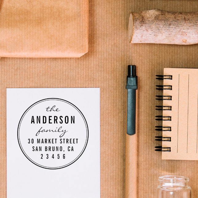 Tampon Auto-encreur Script personnalisé Nom de famille Ronde Adresse d (Créateur téléchargé)