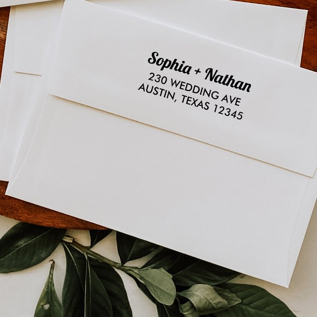 Tampon Auto-encreur Script rétro Boho | Adresse de retour du Mariage (A retro return address label)