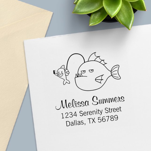 Tampon Auto-encreur Selfie avec l'adresse du poisson-pêcheur (Créateur téléchargé)