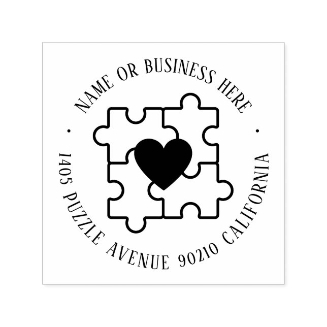 Tampon Auto-encreur Sensibilisation sur l'autisme Puzzle Nom du coeur  (Design)