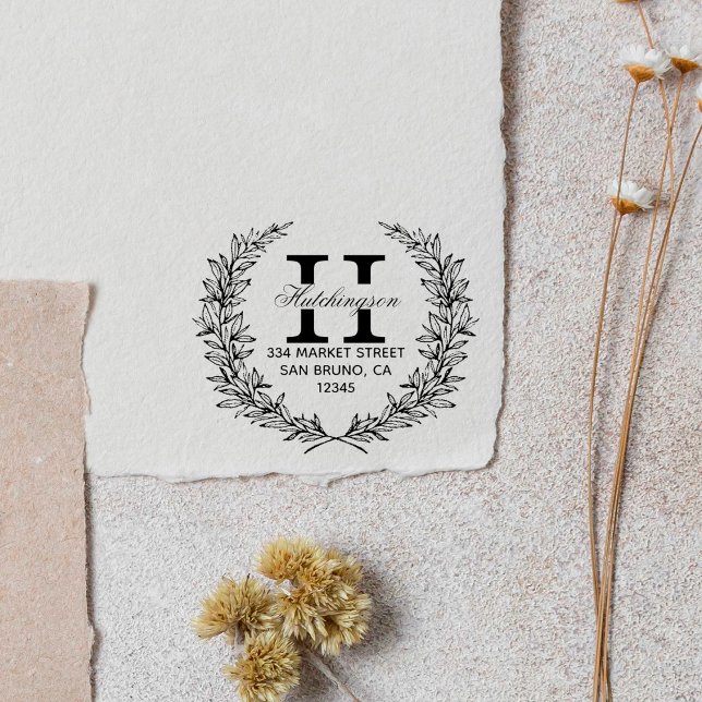 Tampon Auto-encreur Serre florale verte dessinée à la main | Adresse d (Créateur téléchargé)