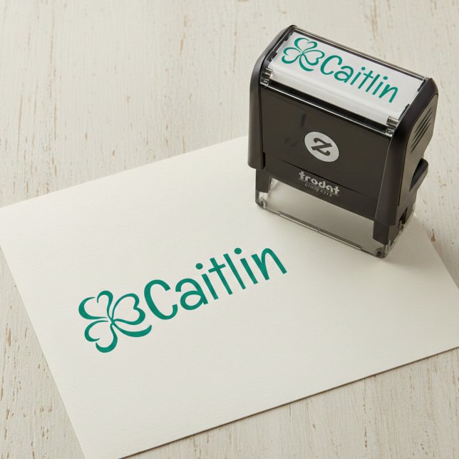 Tampon Auto-encreur Shamrock w/ Name Signature Pre Inked Rubber Stamp (Lucky clover signature stamp.)