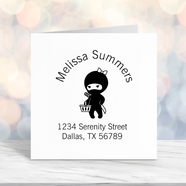 Tampon Auto-encreur Shopping Ninja Girl rose Adresse (Créateur téléchargé)