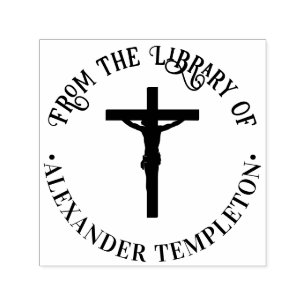 Tampon Auto-encreur Silhouette de croix de crucifixion Nom du livre de