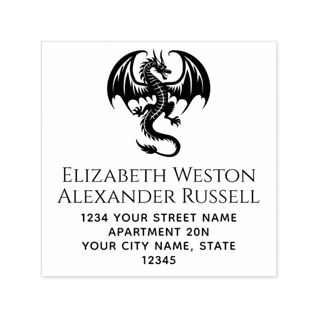 Tampon Auto-encreur Silhouette de dragon mystique #8S Nom Adresse de r (Design)