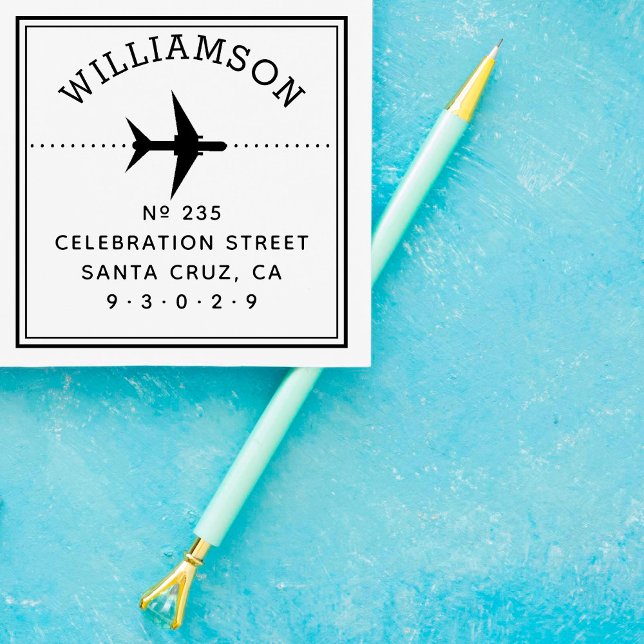 Tampon Auto-encreur Silhouette de l'avion | Nom de famille et adresse  (Créateur téléchargé)