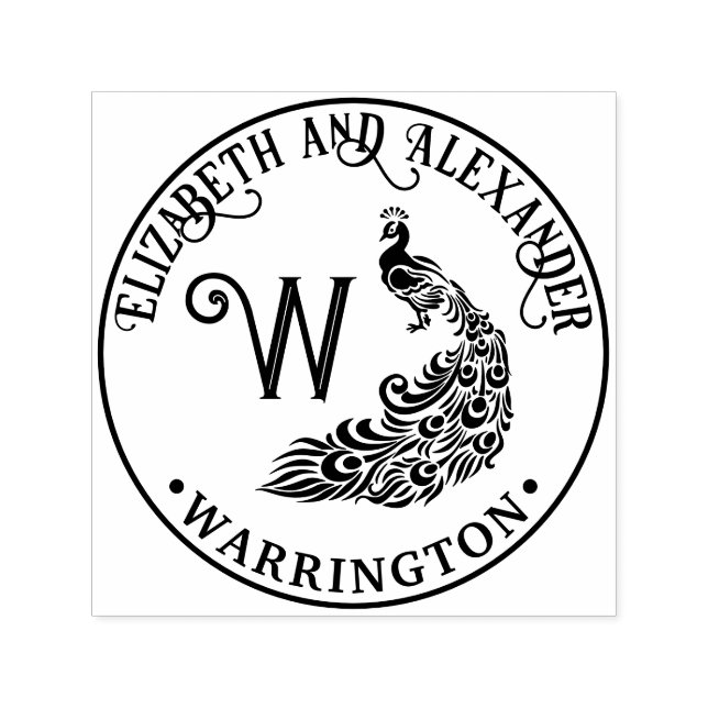 Tampon Auto-encreur Silhouette de paon #4F Nom du couple unique initia (Design)