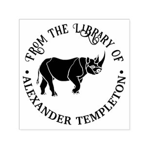 Tampon Auto-encreur Silhouette de rhinocéros féroce Nom du livre de bi