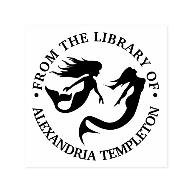 Tampon Auto-encreur Silhouette de sirènes nageant Nom de la bibliothèq (Design)
