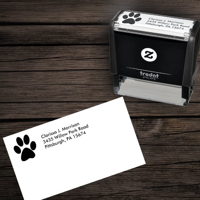 Tampon Auto-encreur Silhouette d'empreinte de patte de chat (Silhouette of cat paw print on self inking return address stamp.)