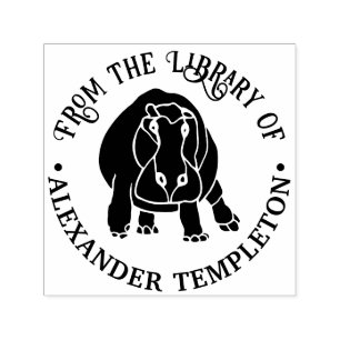 Tampon Auto-encreur Silhouette d'hippopotame féroce Nom du livre de bi