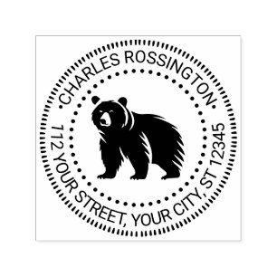 Tampon Auto-encreur Silhouette d'ours #3 Nom Adresse de Retour