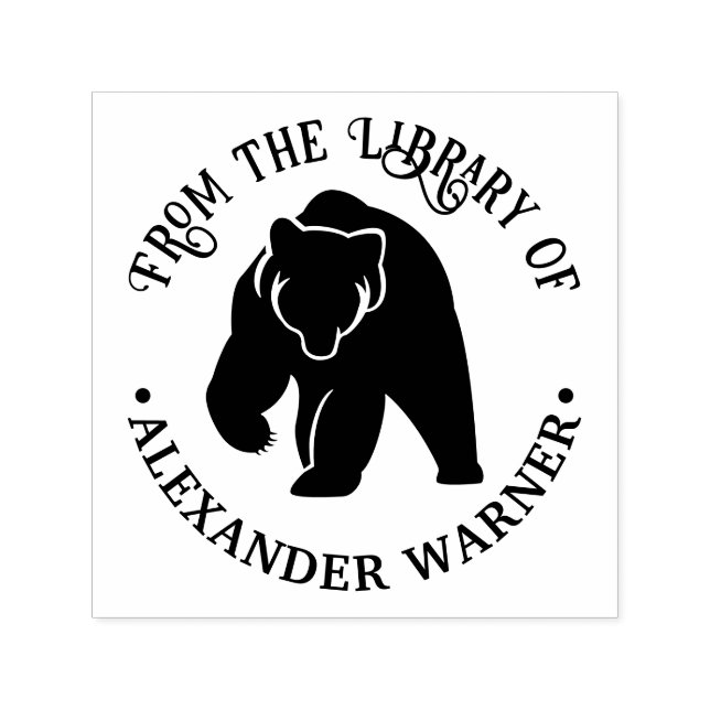 Tampon Auto-encreur Silhouette d'ours rustique #2 Rond Nom du livre de (Design)